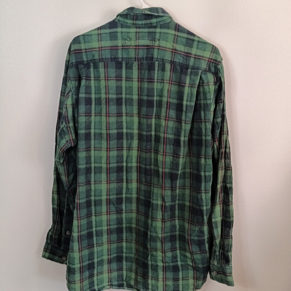 Duluth Trading Co Plaid Flannel Shirt Mens L Tall Green Excellent Slim Fit - Picture 3 of 8